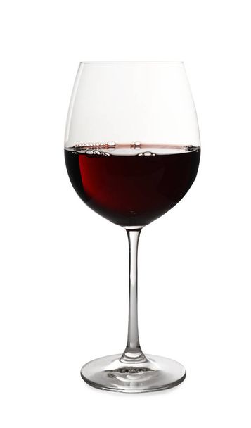Glass of delicious expensive red wine on white background - Valokuva, kuva
