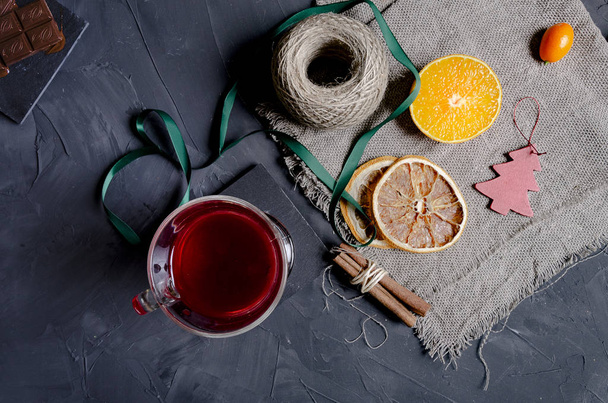 Christmas hot mulled wine with aromatic spices. - Photo, Image