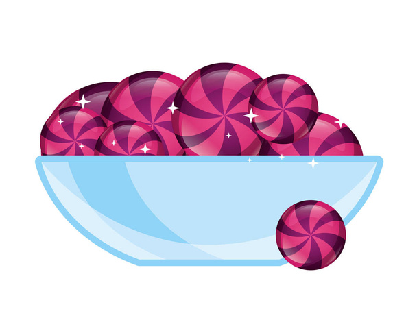 glass bowl with sweet candies confectionery - Vector, Image