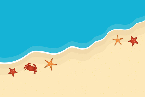 playa y océano fondo vacaciones de verano con estrellas de mar y cangrejo
 - Vector, Imagen