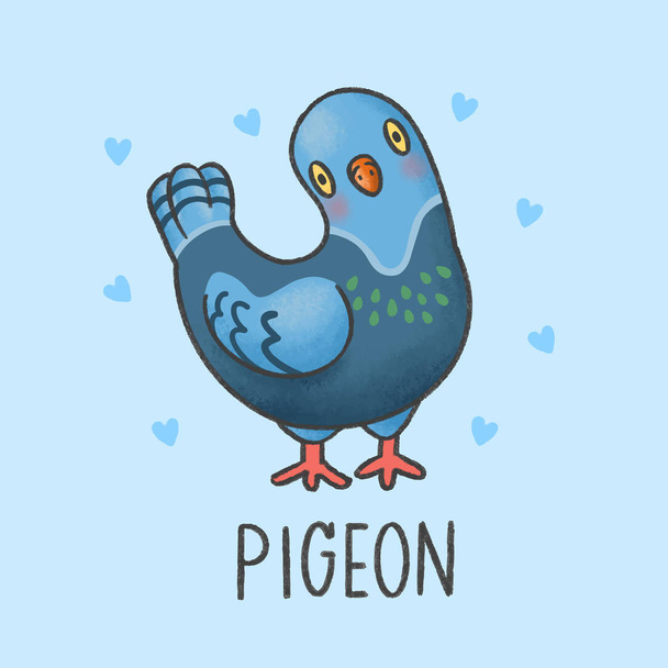 Pigeon bird cartoon hand drawn style - Vektör, Görsel