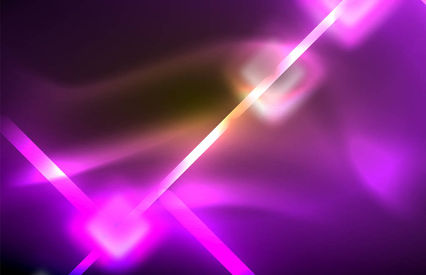 Neon glänzende Lichtlinien auf schwarzer, techno moderner Vorlage - Vektor, Bild