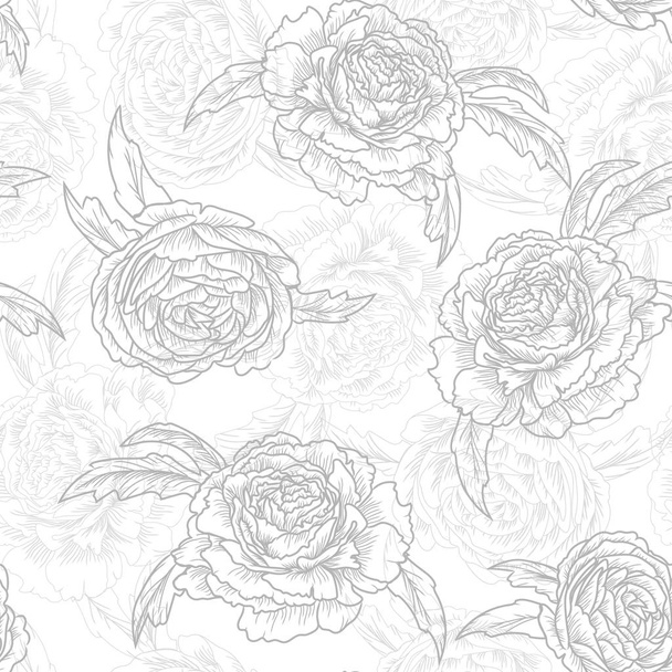 Roses. Grey floral seamless pattern, vector illustration - Vector, Image