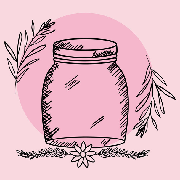 mason jar glass with lid and flowers drawing - Vector, Image