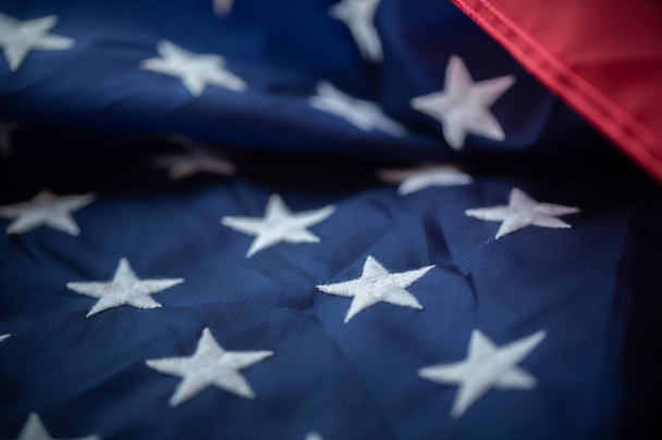 Antique America flag waving pattern background in red blue white - Foto, imagen