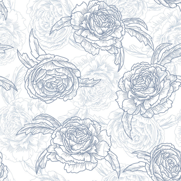 Roses. Blue floral seamless pattern, vector illustration - Vektor, Bild