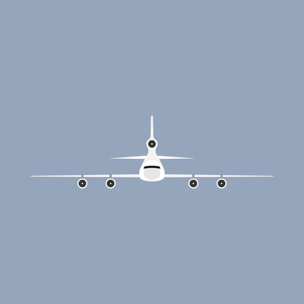 Airplane flight transportation travel vehicle front view. Flat v - Vektori, kuva