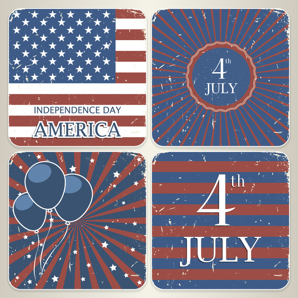 Conjunto de tarjetas vintage para el 4 de julio Día de la Independencia de América
. - Vector, Imagen