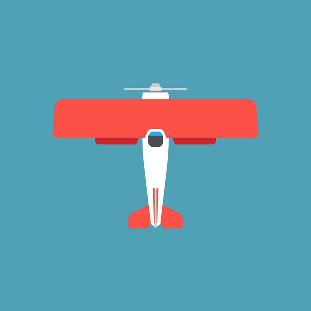 Biplane red top view vector icon transportation. Engine wing veh - Vektör, Görsel