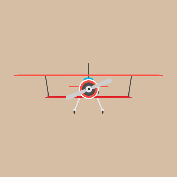 Biplane red front view vector icon transportation. Engine wing v - Vector, imagen