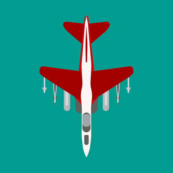Fighter plane vector flat icon top view. Attack jet aviation bomb - Vettoriali, immagini