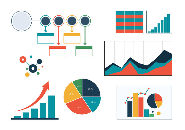 conjunto de gráficos de negócios coloridos, diagrama e fluxograma de modelo infográfico
 - Vetor, Imagem
