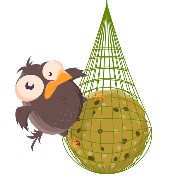 divertida ilustración de dibujos animados de un pájaro en una bola de masa de titmouse
 - Vector, Imagen