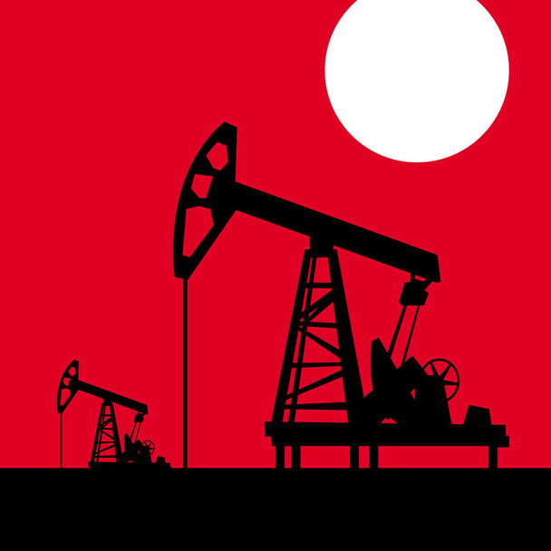 Нефтяной насос на фоне красного неба. векторный рисунок для иллюстраций
 - Вектор,изображение