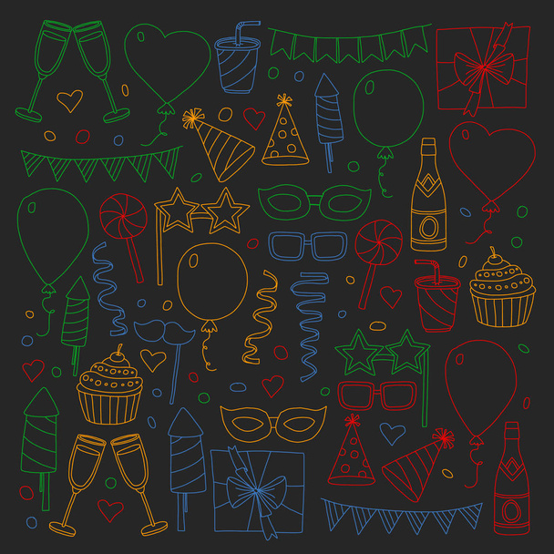 Vector pattern with bithday icons. Holiday and celebration. - Вектор, зображення