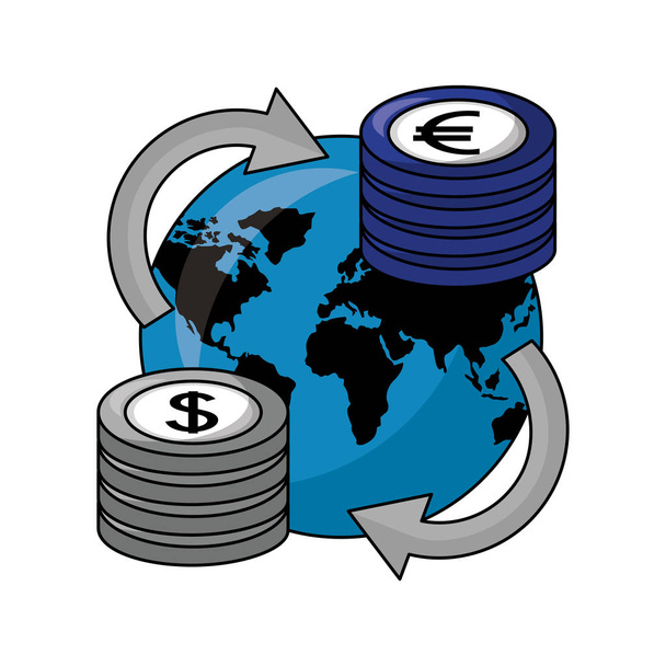 business world stack coins dollar euro foreign exchange - Vector, Image