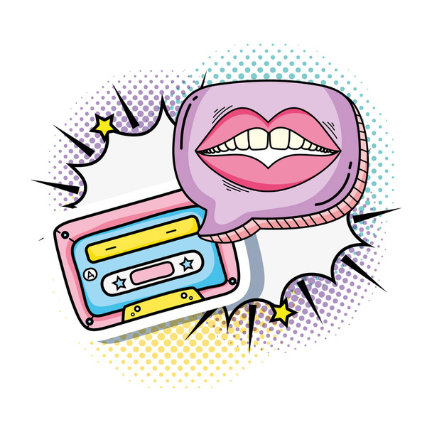 Kassette mit Mund Frau Pop Art Stil - Vektor, Bild