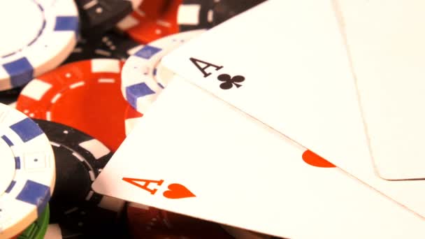 Gambling Poker Cards Dices and Chips ToolsWinning Games which has lots of risks and success like Poker, Blackjack. It is mostly played in casinos, danger is losing everything sometimes if you dont have enough luck - Footage, Video