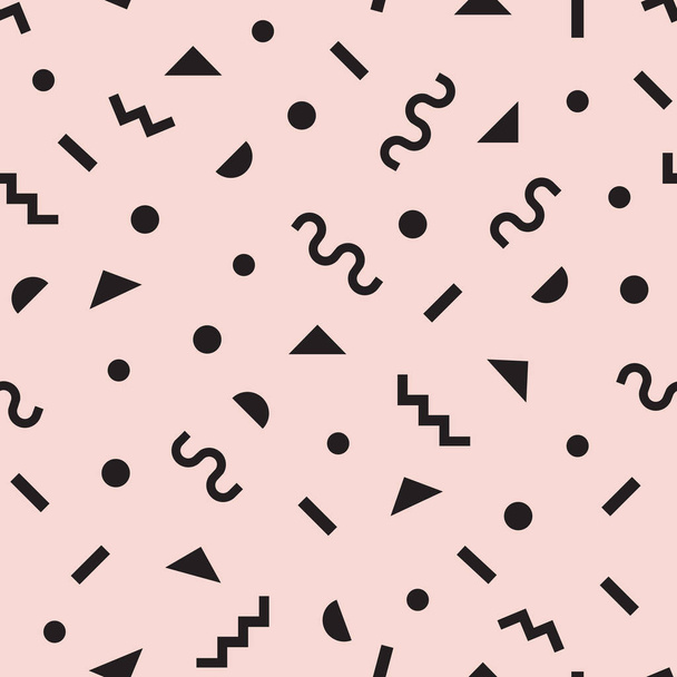 Black modern retro and funky simple geometrical symbols pattern on pink background - Vektor, Bild