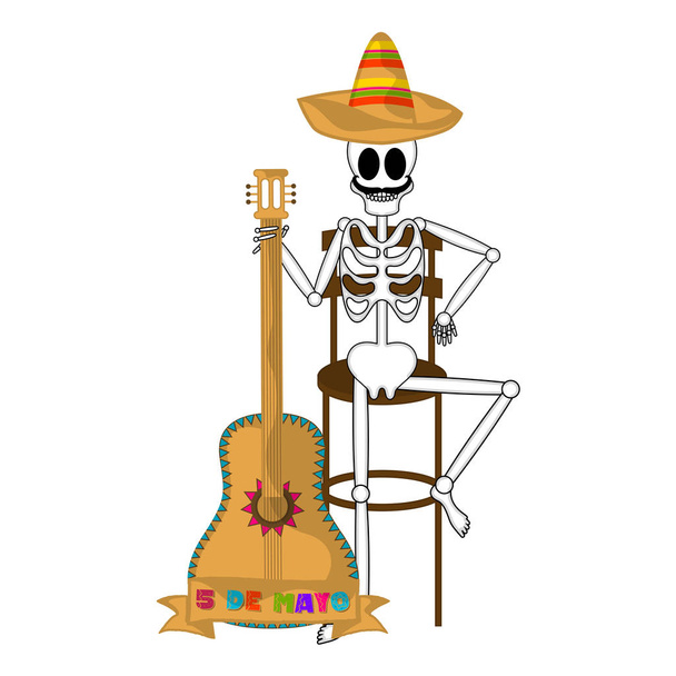 Cinco de mayo banner with a mexican skeleton - ベクター画像