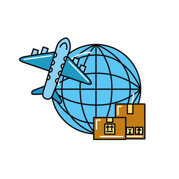 shopping online scatola di cartone logistico mondo aereo
 - Vettoriali, immagini