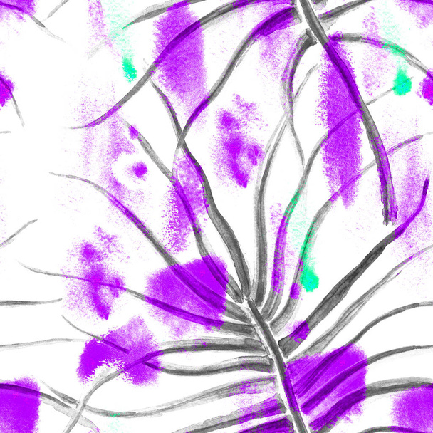 Tropical Purple Seamless Pattern. Summer Jungle - Foto, Imagem