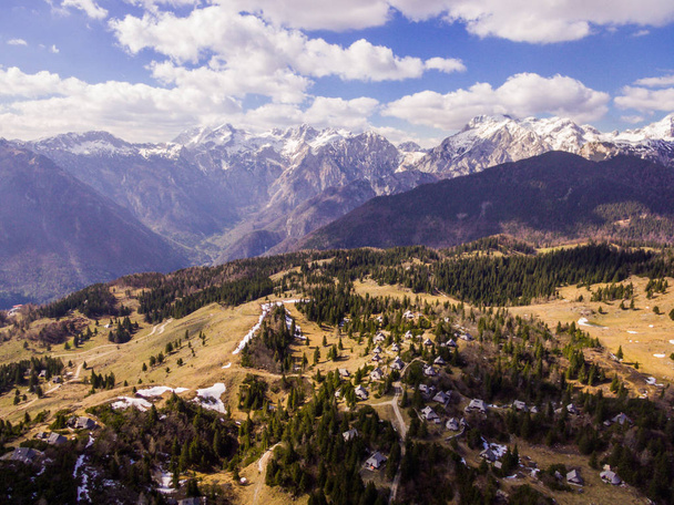 Velika Planina Alpine Meadow, aerial photo of beautiful nature on a sunny day - Φωτογραφία, εικόνα