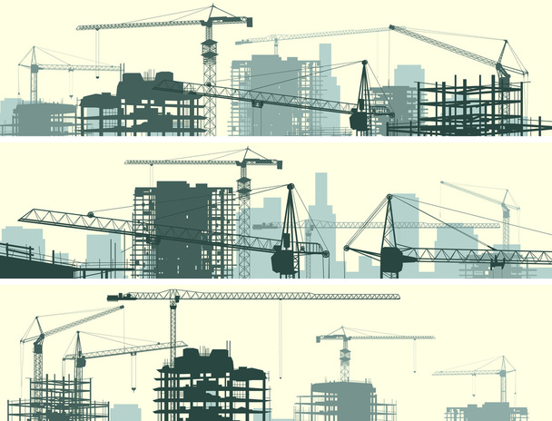Horizontal banner of construction site with cranes and building. - Vector, Image