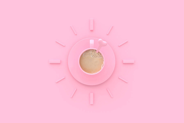 coffee in pink cup creative  for time.  - Photo, Image