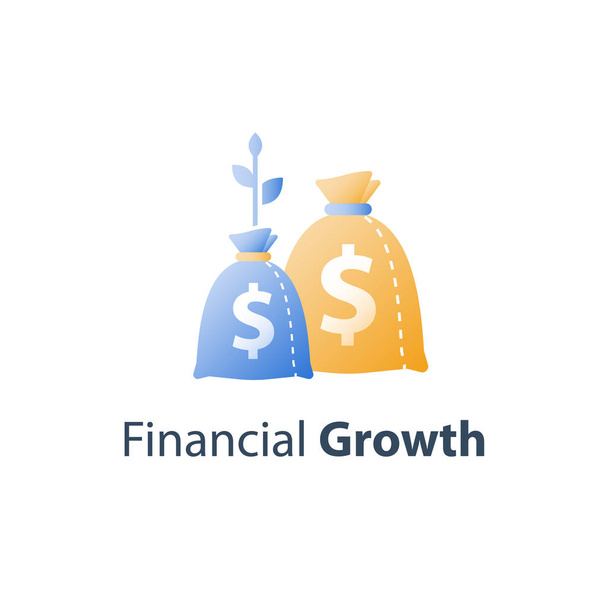Finanzwert stetiges Wachstum, langfristige Anlagestrategie, Vermögensallokation, Ertragssteigerung, Zinssatz für Investmentfonds - Vektor, Bild