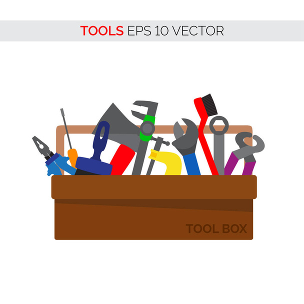 Cartoon tool box of repair and carpentry tools - ベクター画像
