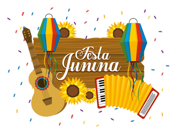 emblème en bois avec guitare et accordéon à fasta junina
 - Vecteur, image