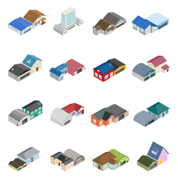 Building icons set, isometric style - Vector, Image