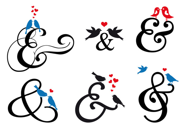 Ampersand-Zeichen mit Vögeln, Vektorset - Vektor, Bild