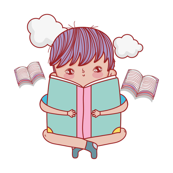 onnellinen pieni poika lukemassa kirjoja
 - Vektori, kuva
