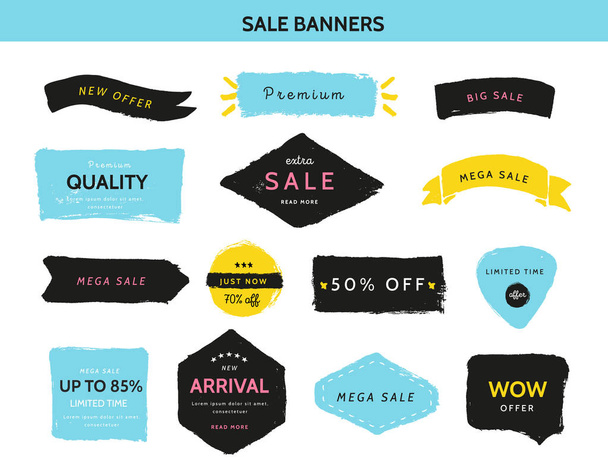 Grunge sale badge collection. Discount price offer set with place for text. Promo coupon labels - Vector, afbeelding