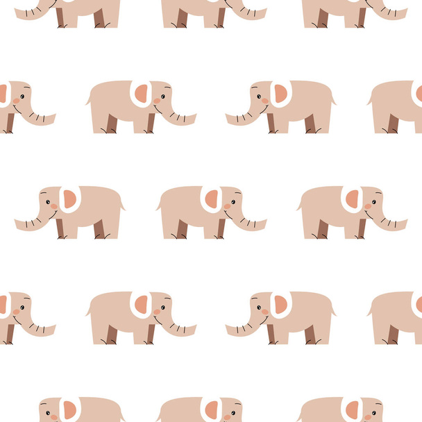 Elephant seamless vector pattern. Cute zoo african animal light beige print. - Vecteur, image