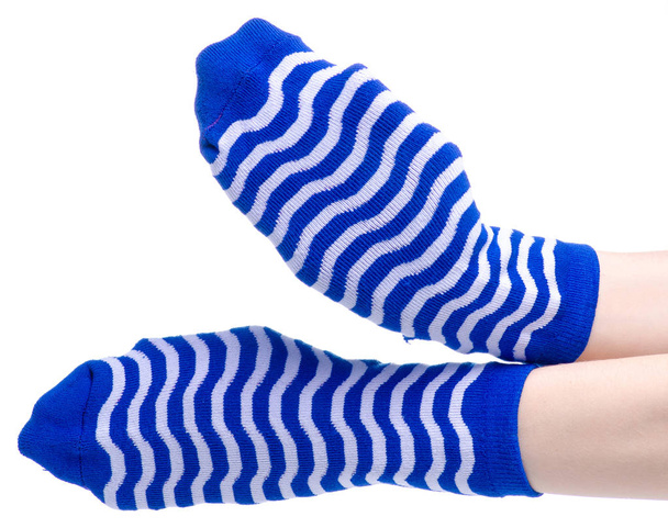 Blue socks wearing on hands - Foto, Bild