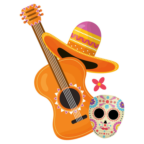 guitar with mexican hat - Vector, Image