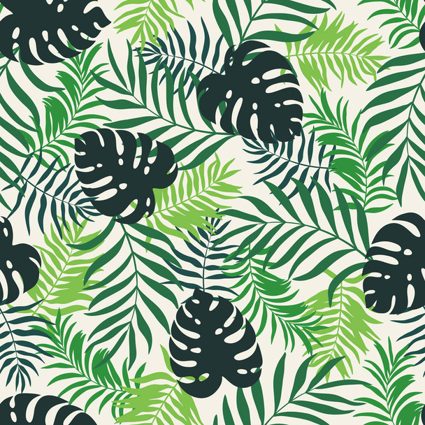 Tropische achtergrond met palm bladeren. Naadloze bloemmotief.  - Vector, afbeelding