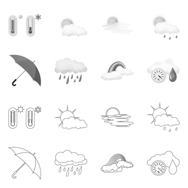 天候および気候のアイコンのベクター イラストです。株式の天気と雲のベクトル アイコンのコレクション. - ベクター画像