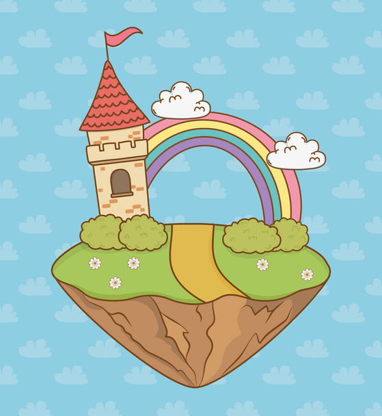 Pohádkový hrad s rainbow v oblasti scéně - Vektor, obrázek