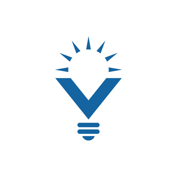 Light bulb icon with letter V with sun beams - Vecteur, image