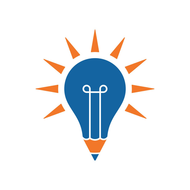 Bulb shaped pencil icon with sun beams - Vektor, obrázek