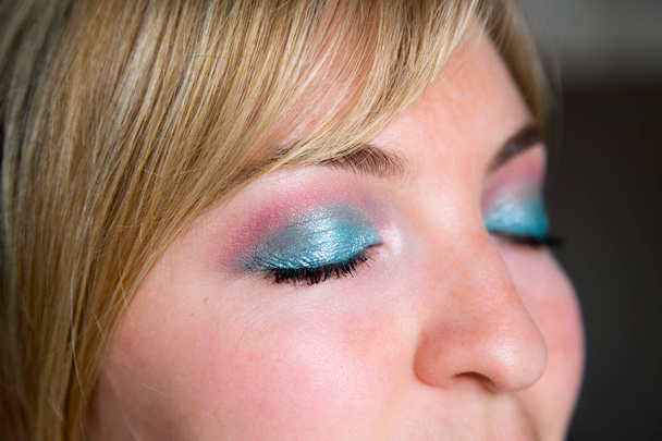 Güzel mavi makyaj ile kadın göz, yakın - Fotoğraf, Görsel