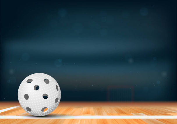 Floorball Ball in Sport Arena met tribunes en lichtjes - Vector, afbeelding