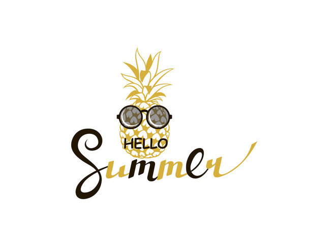 emblem of hello summer lettering with pineapple isolated on white background - Vektor, kép