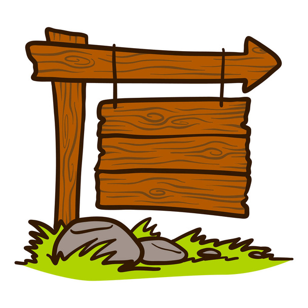 Icono del letrero Doodle Wood. Dibujos animados dibujados a mano del icono del vector letrero de madera para el diseño web aislado sobre fondo blanco
 - Vector, Imagen