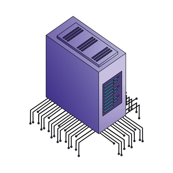 centrum danych serwera z ikoną izometryczną obwodu elektronicznego - Wektor, obraz
