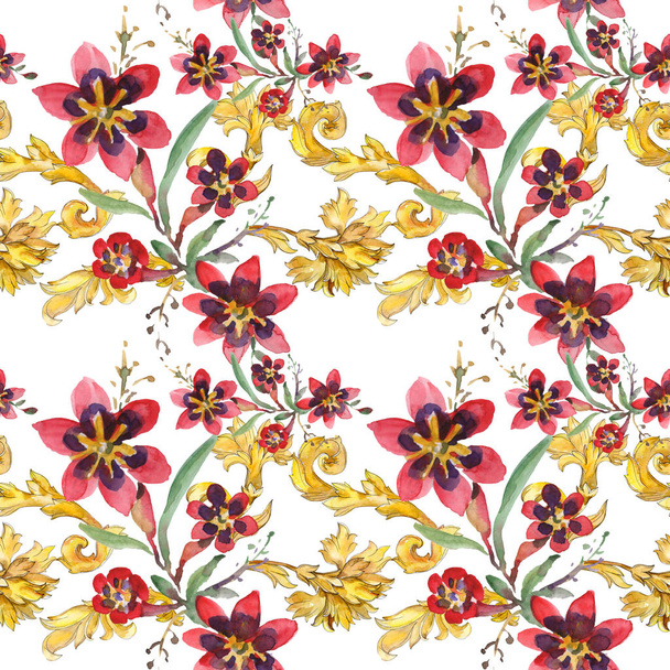 Bouquets floral botanical flowers. Watercolor background illustration set. Seamless background pattern. - Foto, Imagen